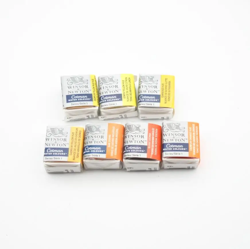 Winsor& Newton Cotman Твердые акварельные краски половина Пан 40 цветов синий акварельные кисти - Цвет: Yellow Tone