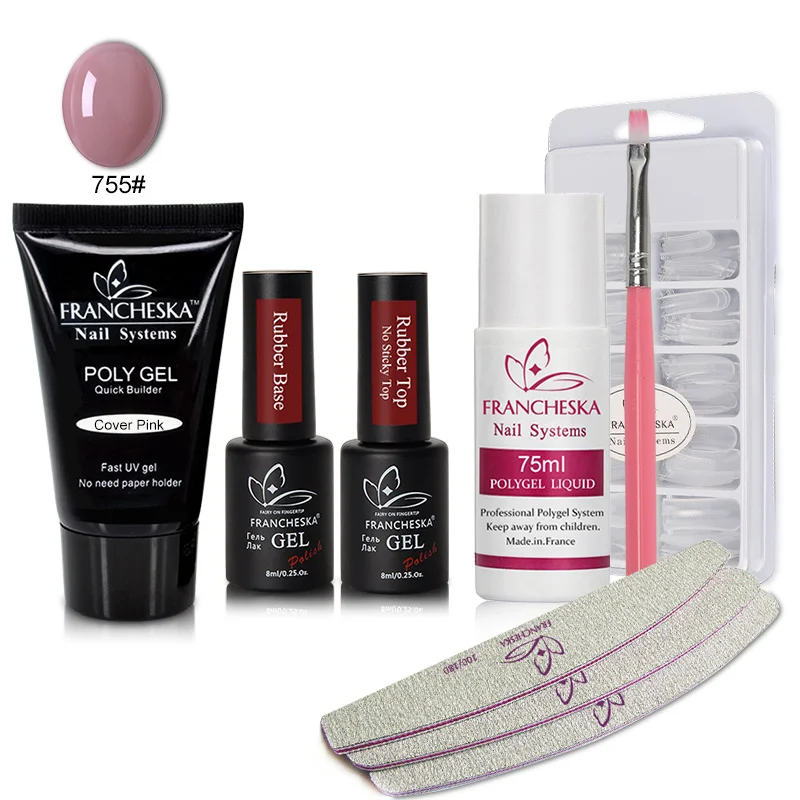 Polygel Set 755 Francheska УФ-гель полигелевый набор для ногтей Лак акриловый гель для ногтей набор инструментов для наращивания Кристалл Смола твердый конструктор Manucure Gellak - Цвет: Polygel Set 755