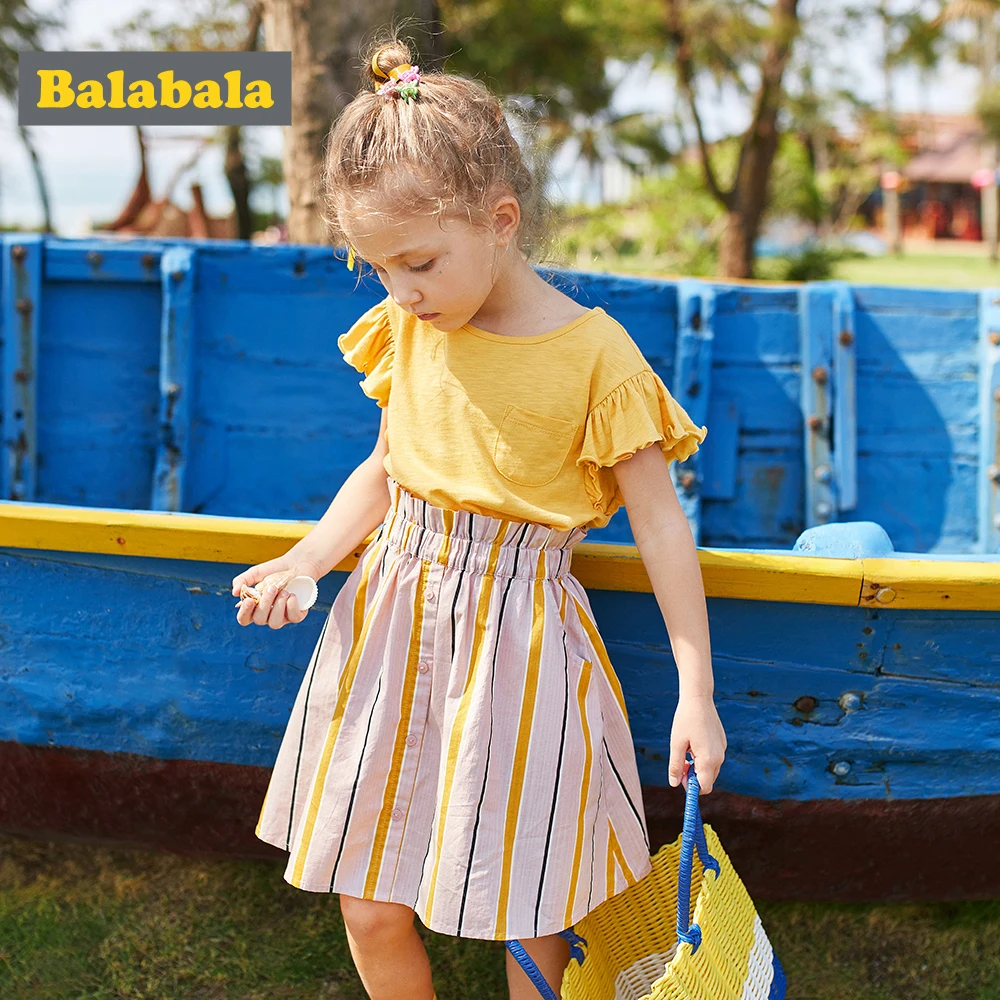 Комплект из 2 предметов для девочек Balabala белая футболка без рукавов + юбка летний