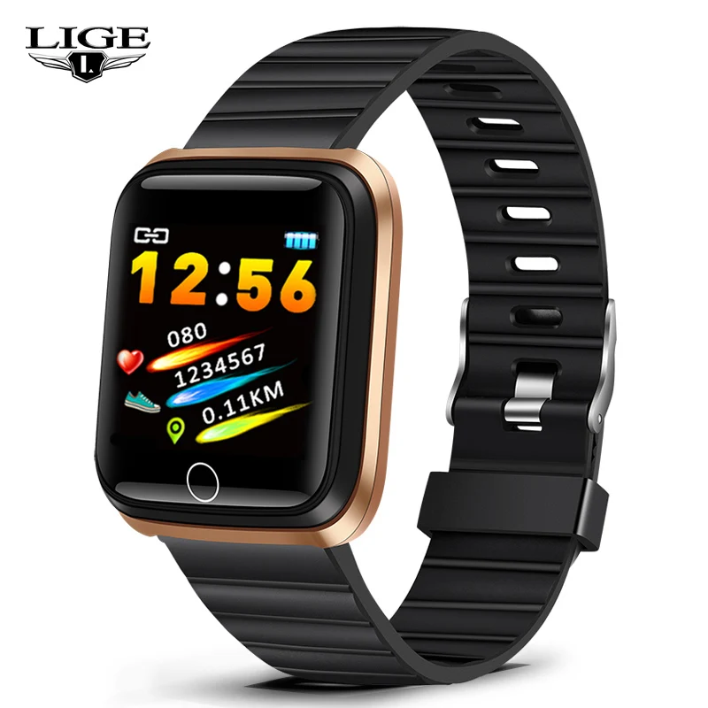 rose gold LIGE умный Браслет кровяное давление пульсометр Миланский из нержавеющей стали Смарт фитнес-Браслет фитнес-трекер умный Браслет - Цвет: rose gold