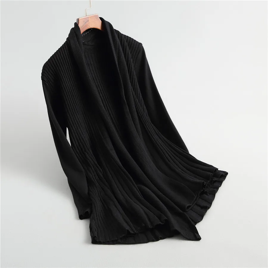 Women Cardigan Fincati 2018 Autumn Winter New Arrival A-Line Pleated Hem Long Knitted Open Stitch High End Sweater Coat |