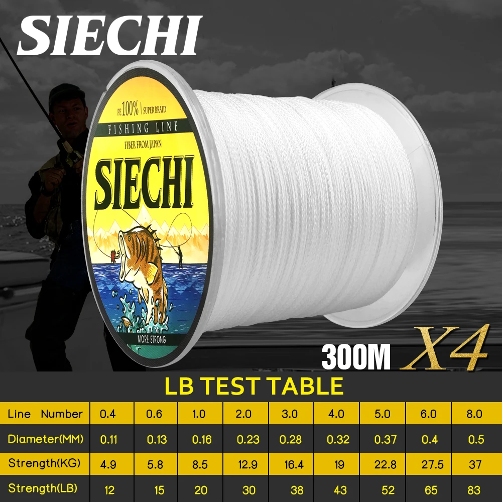 SIECHI 4 плетеная многонитевая рыболовная леска пряди 300 м для озера Multi 12LB