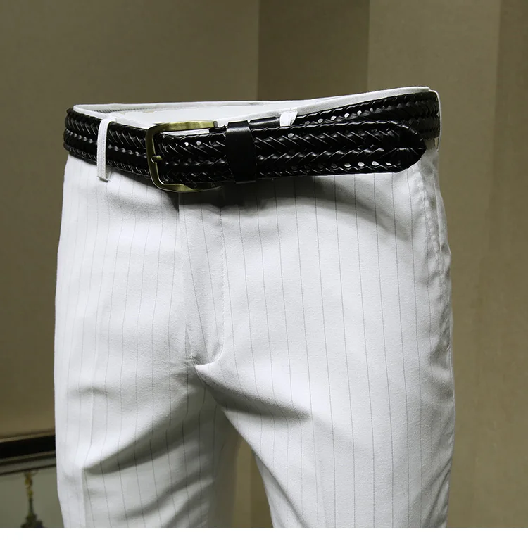 Брюки мужские формальные Бизнес slim fit белый полосатый подарок на день отца свадебная одежда жениха умный повседневный мужской костюм женские укороченные брюки больших размеров