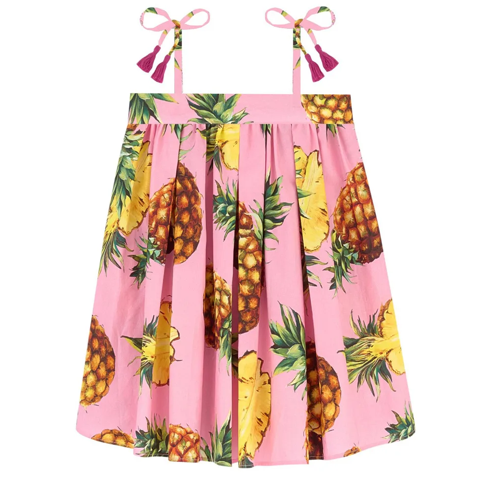 Платье для девочек с ананасовым принтом детская одежда Брендовое модное