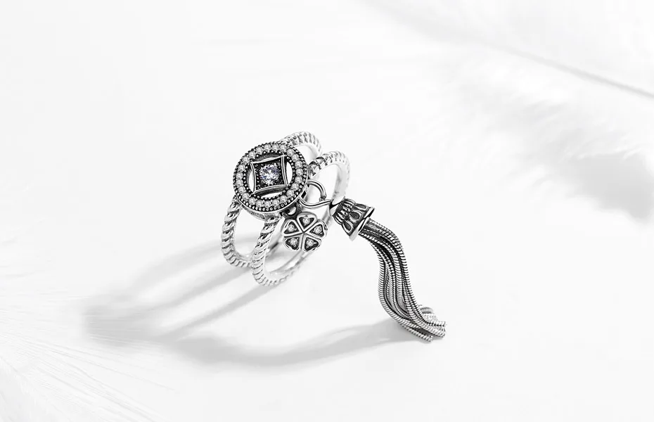Женское Винтажное кольцо с кисточкой Allure, 925 пробы, серебряные кольца для женщин, цветок клевера, два в одном, кольцо, модное ювелирное изделие