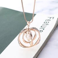 gold waved circles with pearl pendant necklace for women color crystal geometric round long necklace 2019 fashion jewelry gift