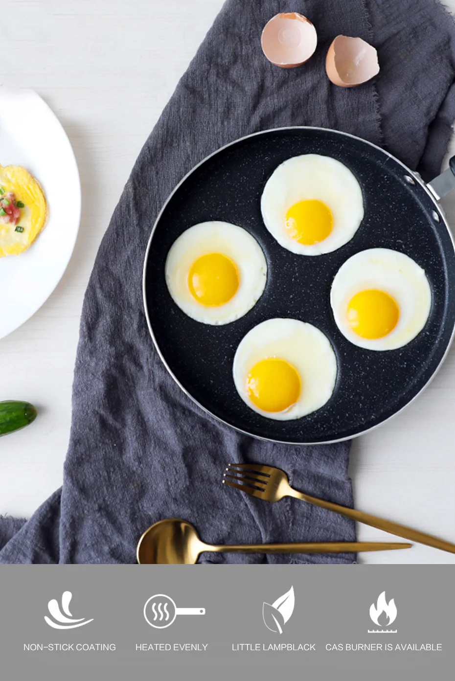 Four-hole Omelet Pan For Eggs Ham PanCake Maker Frying Pans Creative Non-stick No Oil-smoke Breakfast Grill Pan Cooking Pot