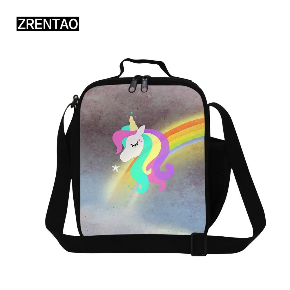 Lunch Cooler Bag 5 Радуга Единорог печать милый мультфильм детская сумка для обеда изолированный Bento коробка ланчбаг с плечевым ремнем держатель воды для малышей - Цвет: Lunch Cooler Bag 5