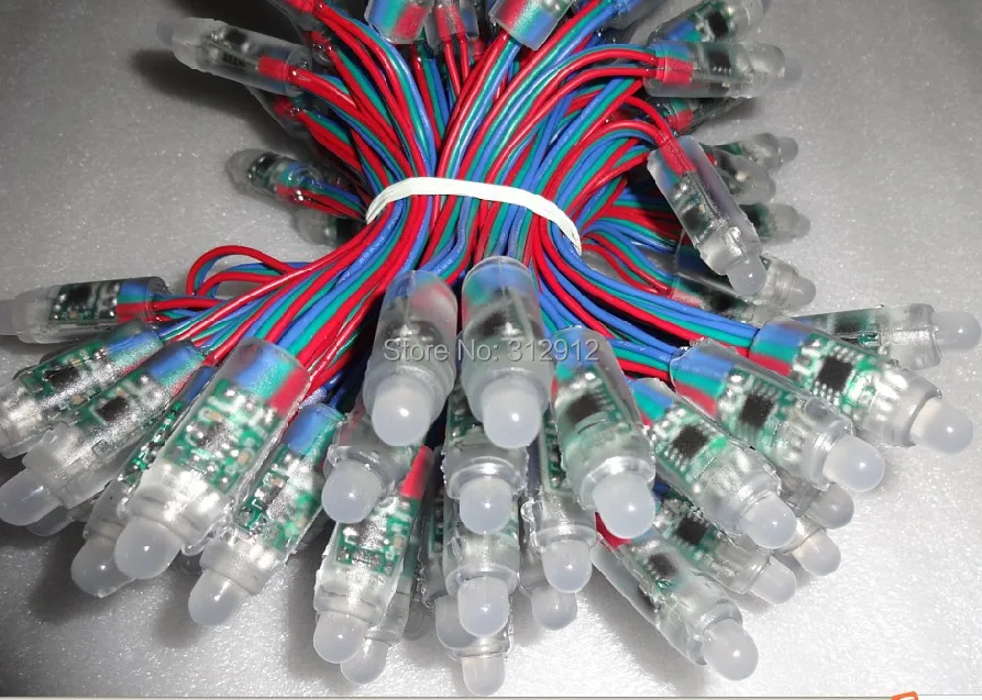 100 шт. DC12V 12 мм WS2811 led smart pixel узел, со всеми цветами провода(20AWG), IP68