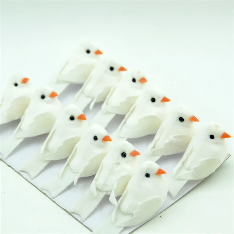 Plush white 4 шт./лот, дешевые мини искусственные блестящие пенные птицы для дома, свадьбы, вечеринки, украшение ручной работы, Diy Подарочная коробка, аксессуары - Цвет: Plush white