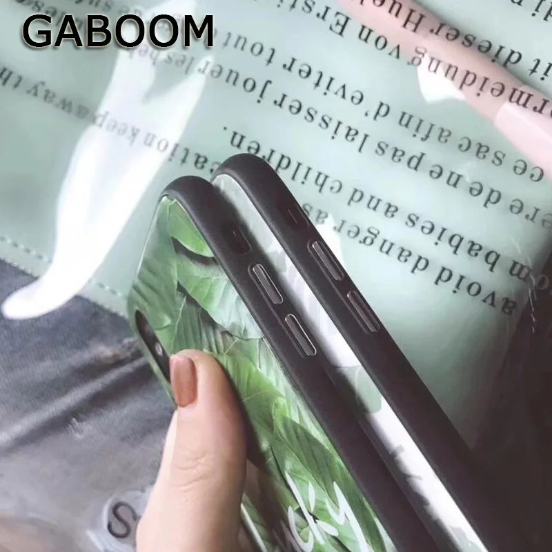 GABOOM Fashion Summer Green Leaves Tempered Glass Case for iPhone X 7 6 6s 8 Plus Hard Back+ Soft Edge | Мобильные телефоны и