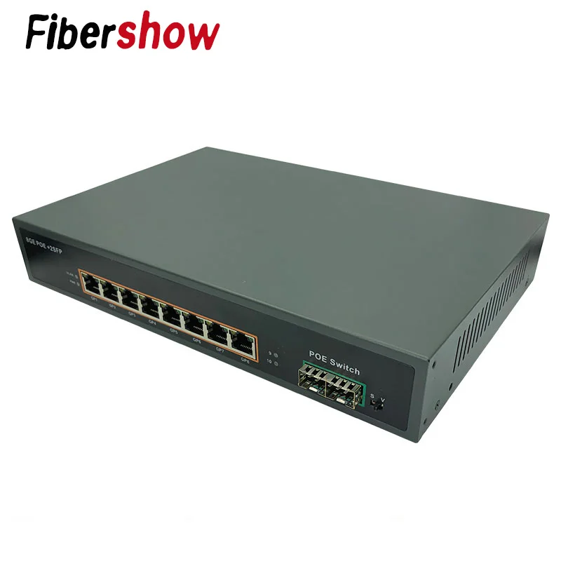 POE Gigabit Ethernet переключатель волоконно оптический одномодовый 8 RJ45 UTP и 2 волоконный