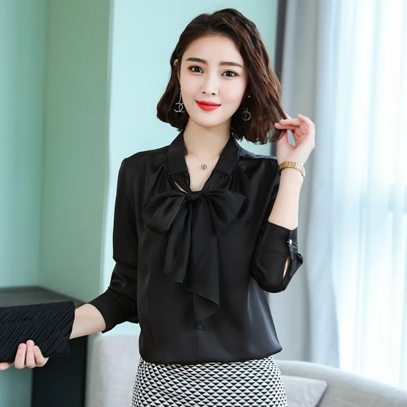 Большие размеры XXXL Женская винтажная офисная блузка с бантом и рукавами