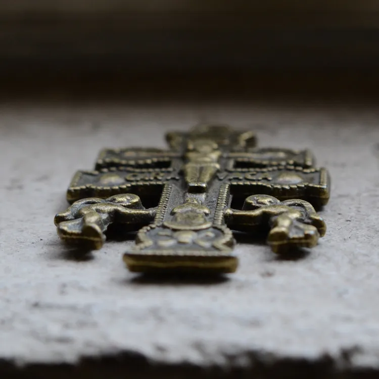 

Catholic Religious Gifts holy antique vintage bronze plated Crucifix Angel Cross