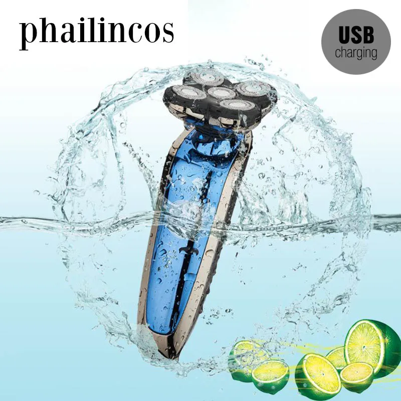 Phailincos 5 Blade Перезаряжаемые светодиодный электробритва повернуть электрическая
