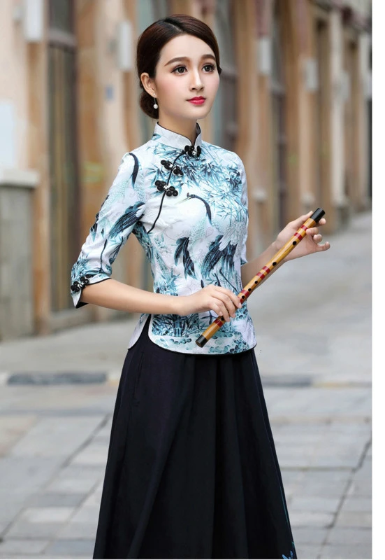 Sheng Coco 9 цветов китайские Топы Ципао Женская футболка Китай Mujer лето узор Cheongsam Китайская традиционная блуза одежда