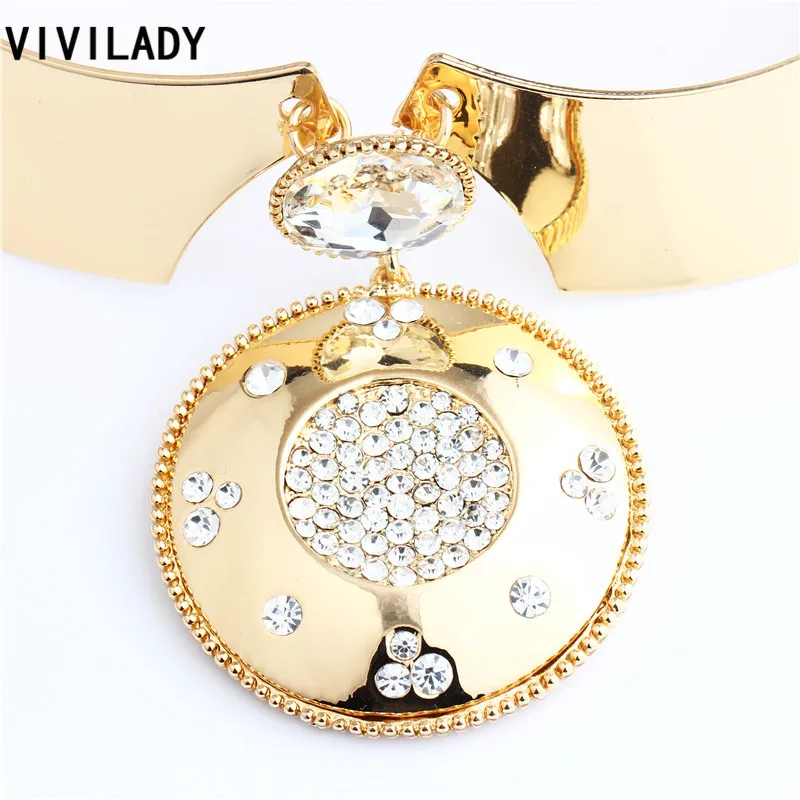 VIVILADY горячая распродажа ювелирные наборы металлические Чокеры круглые стразы