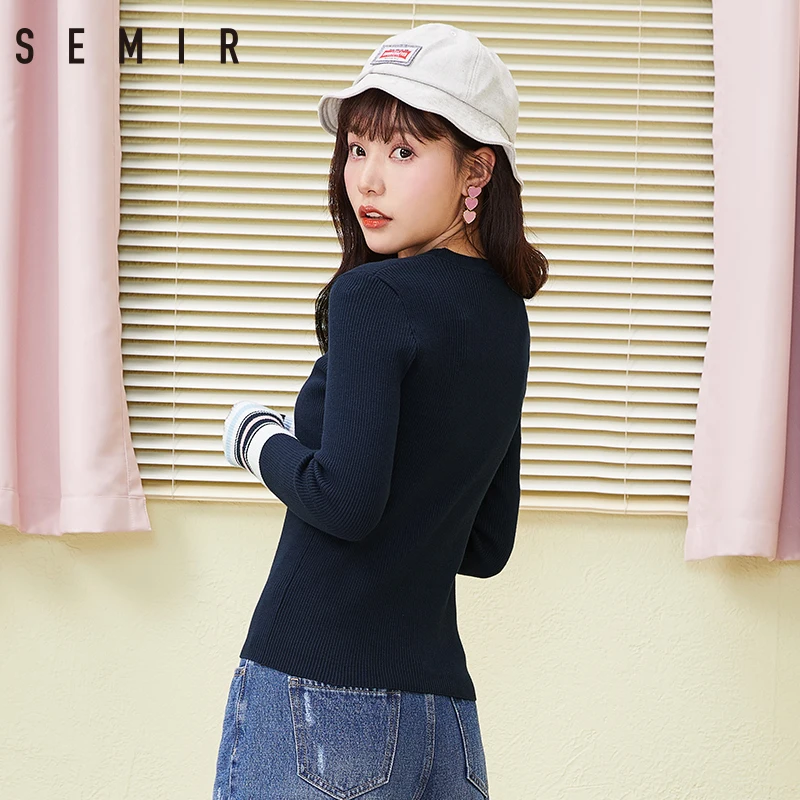 SEMIR women sweater 2018 spring New slim Knitwear cotton woman stripe unlined upper garment Round collar trend Sweaters | Женская одежда