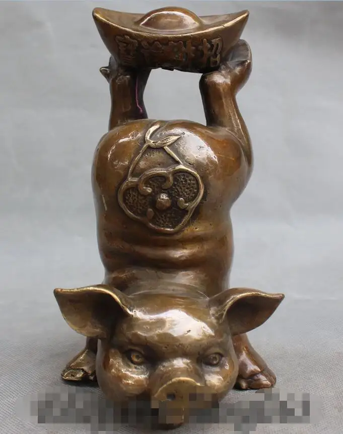 Chinese Copper animal Folk Wealth Money Zodiac Year Lovely Pig sculpture Statue | Дом и сад
