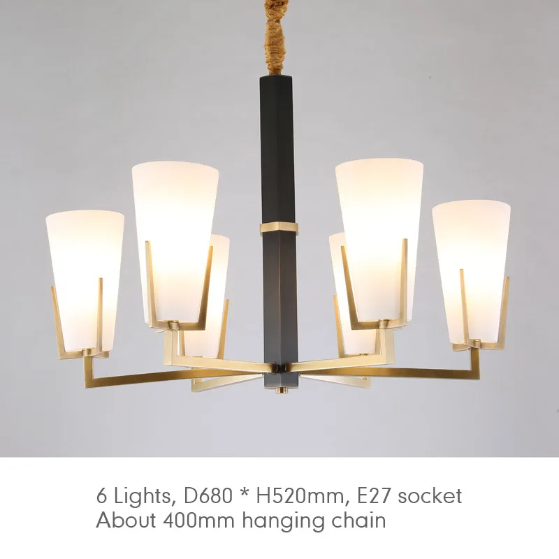 6 Lights Настоящая медная люстра для спальни, столовой, гостиной, современный скандинавский Бронзовый стеклянный внутреннее освещение, люстры - Цвет абажура: 6 Lights