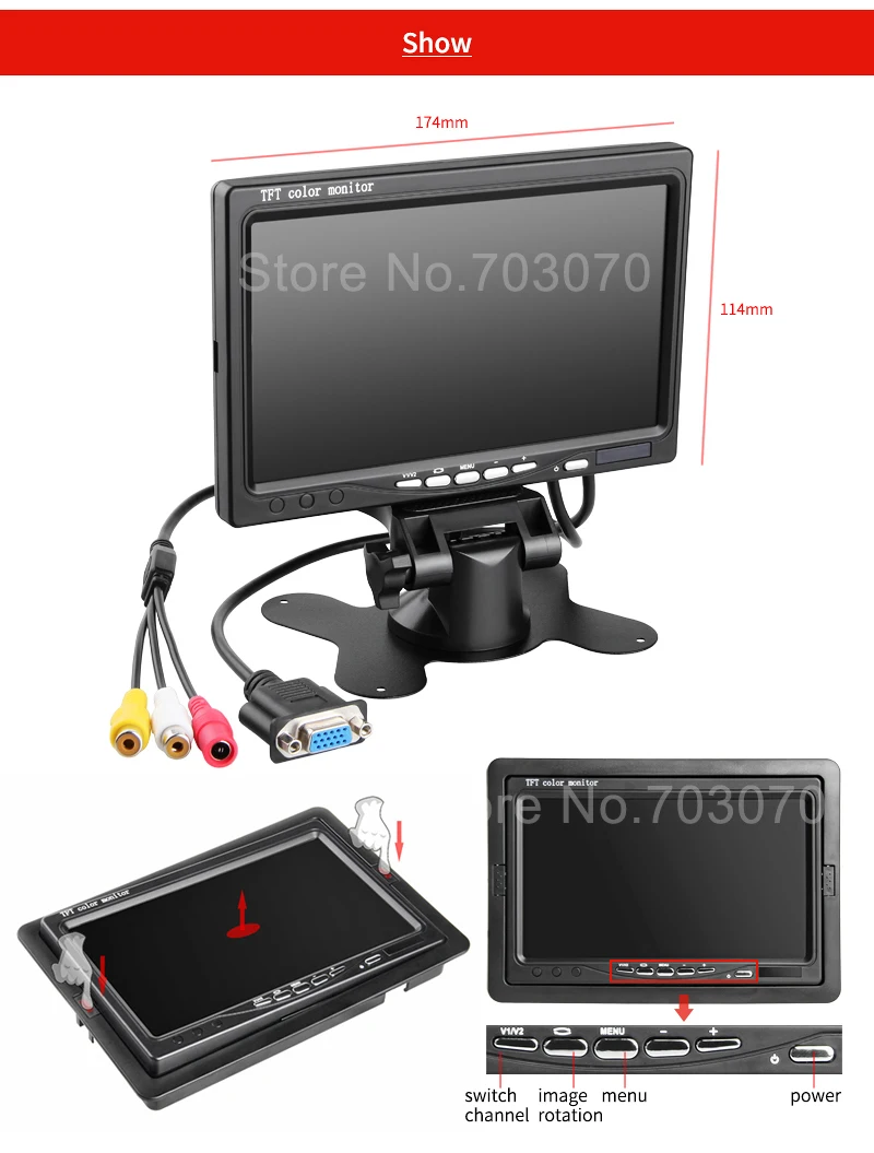 Gision VGA 7 дюймов монитор парковки автомобиля hd заднего вида цветной tft дисплей экран для автомобиля камера/Автобус dvr
