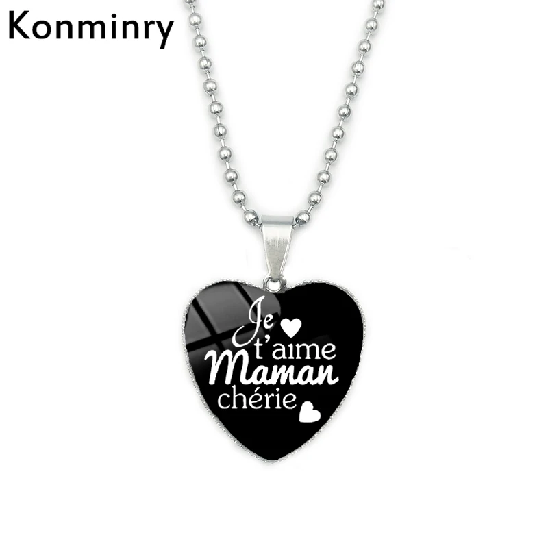 1 Ожерелье в форме сердца Konminry, Лучшая Мама, я люблю тебя, французский стеклянный купольный кулон, серебряные бусы, ожерелье для женщин, подарок на день матери - Окраска металла: 1
