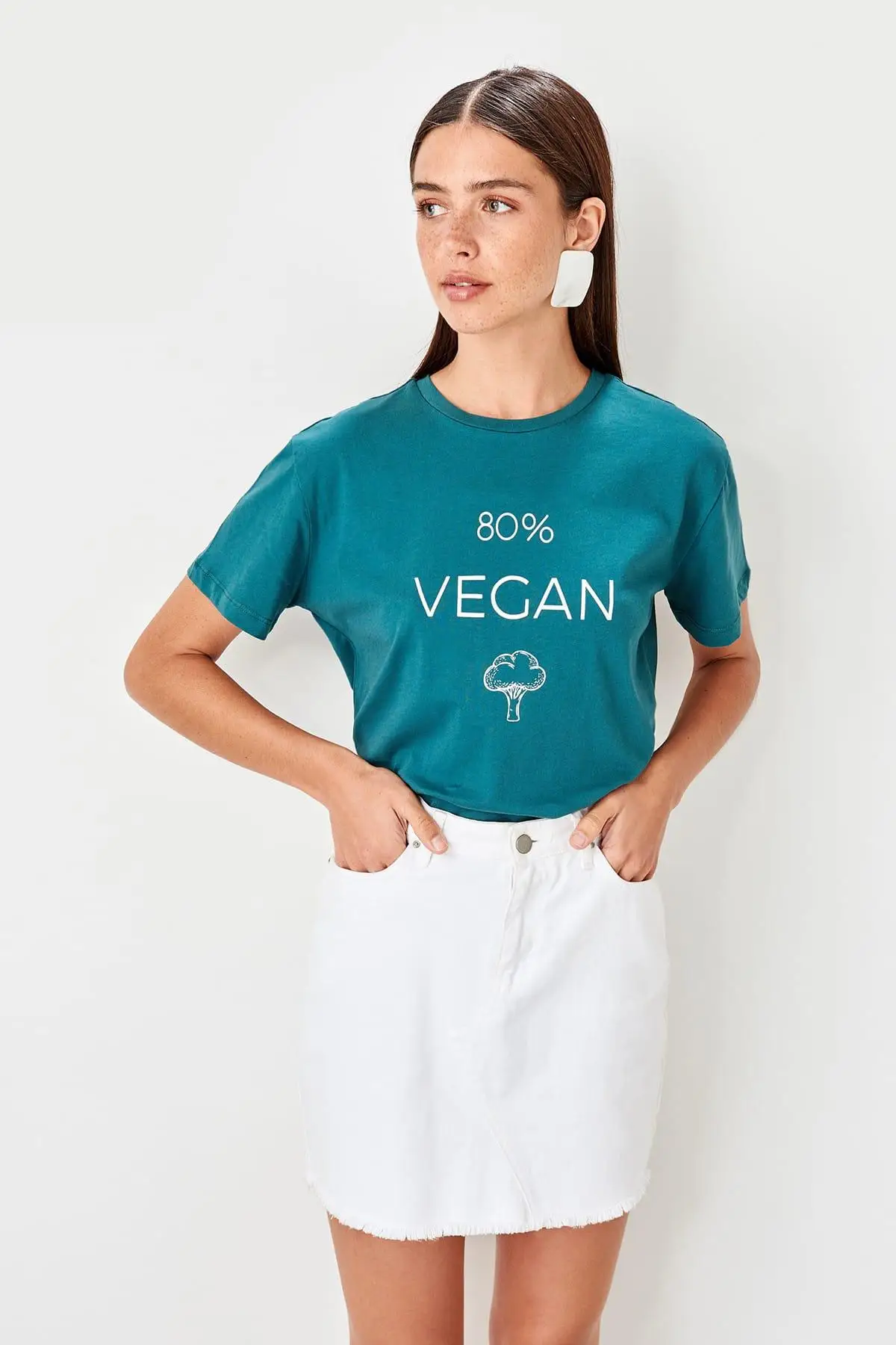Trendyol зеленые Базовые Трикотажные футболки с принтом TWOSS19TS0427|Футболки| |