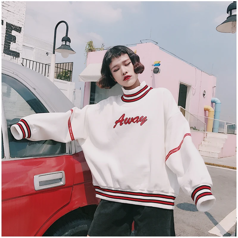 Ulzzang/женские толстовки с капюшоном, толстовки, осень, корейский стиль, Харадзюку, с буквенным принтом, флисовая водолазка, худи, Женский Топ