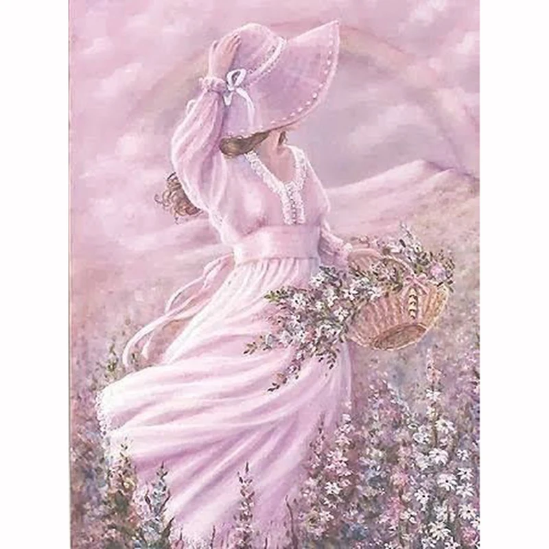 Алмазная живопись картина с квадратными стразами розовая фея 3D вышивка