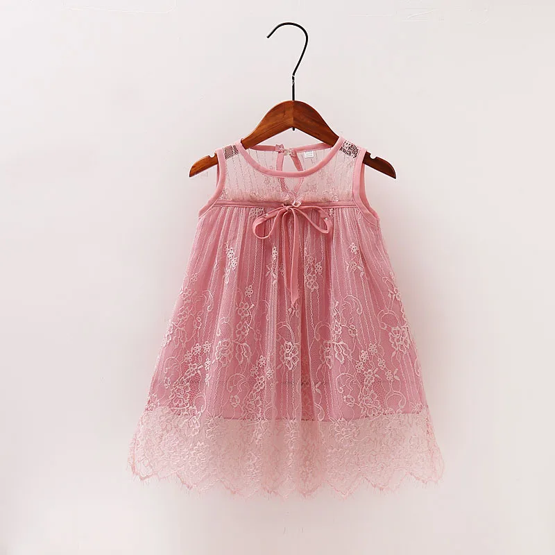 Лето ребенок без рукавов твердые сетки infantil младенческой принцесса dress детская