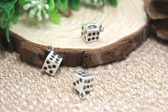 

12pcs- Dice Charms, Antique Tibetan silver Dice Charms pendants 13x6mm