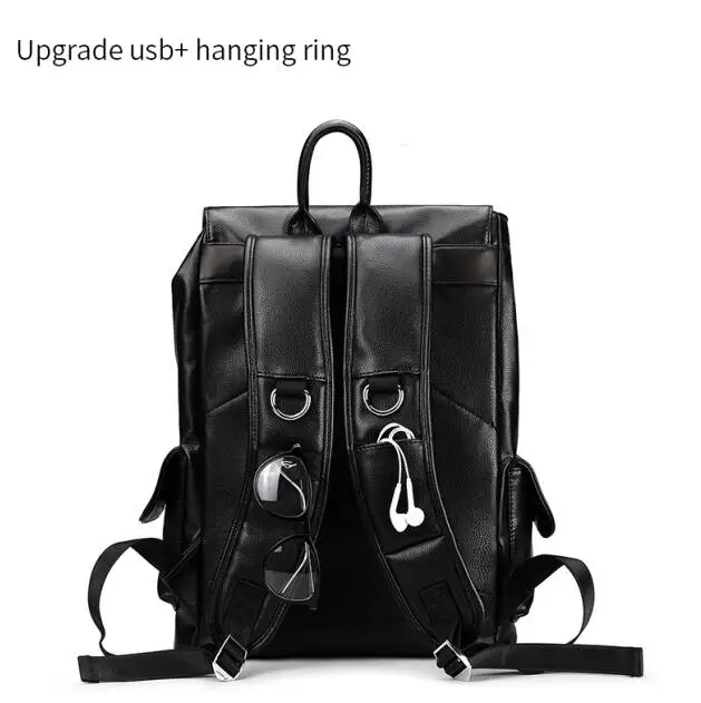 Black USBD Buckle LIELANG, рюкзаки, мужской кожаный рюкзак, для мужчин, двойное плечо, дорожные сумки для подростков, USB зарядка, водонепроницаемый рюкзак для мужчин - Цвет: Black USBD Buckle