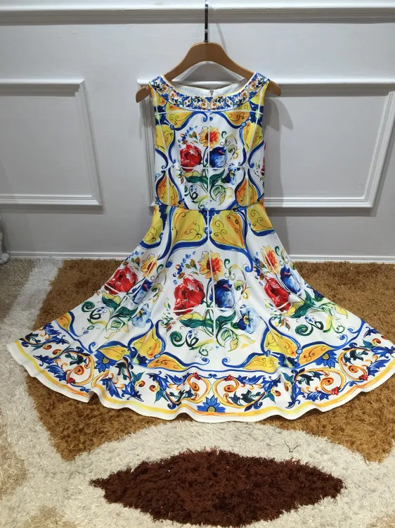 Летнее модное Брендовое женское платье с цветочным принтом фарфоровой плитки