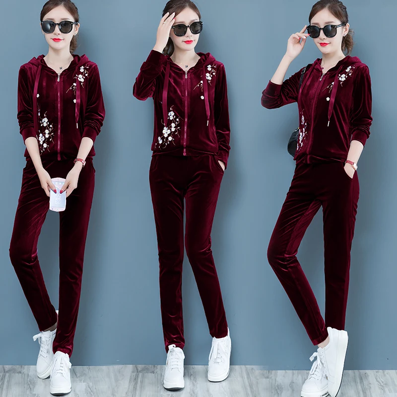 Весенне-осенний Золотой бархатный свитер с капюшоном + штаны-шаровары костюм