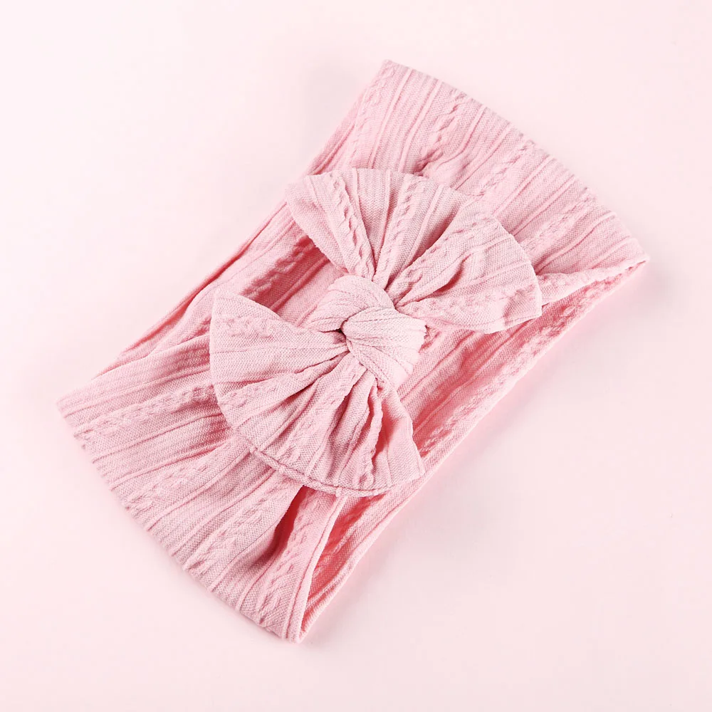 Blush Нейлоновые оголовья для вязания кабеля с бантиком, широкая нейлоновая повязка на голову с бантиком, аксессуары для волос для девочек - Цвет: Blush