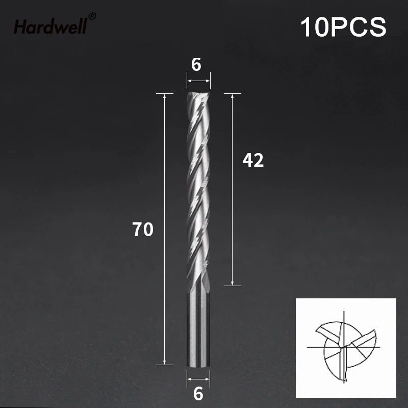 Концевая фреза с 3 канавками твердосплавная для деревообработки ПВХ МДФ акрила