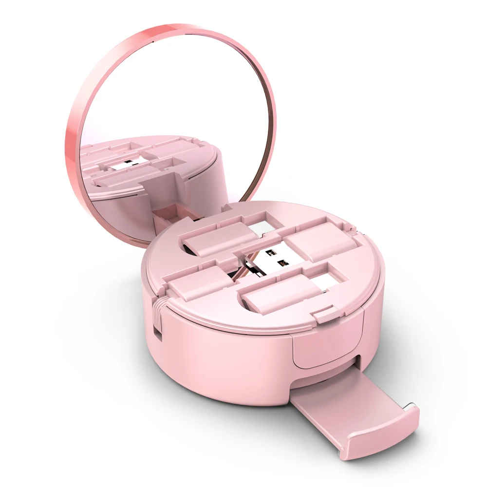 Pink Oatsbasf 3 в 1 Micro Usb type C выдвижной кабель для IPhone X 8 7 6 6s plus порошок торт коробка скрытый usb зарядный кабель - Цвет: Pink