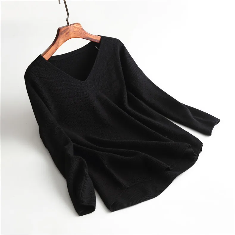 INNASOFAN sweater Female Autumn-winter thick loose-fitting Euro-American fashion with V-collar and long sleeves | Женская одежда