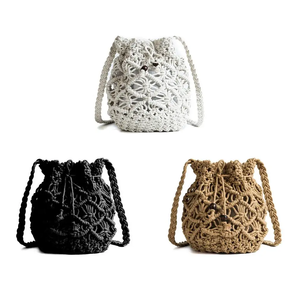 Винтажная ручная тканая сетчатая сумка мессенджер на плечо с завязками пляжная