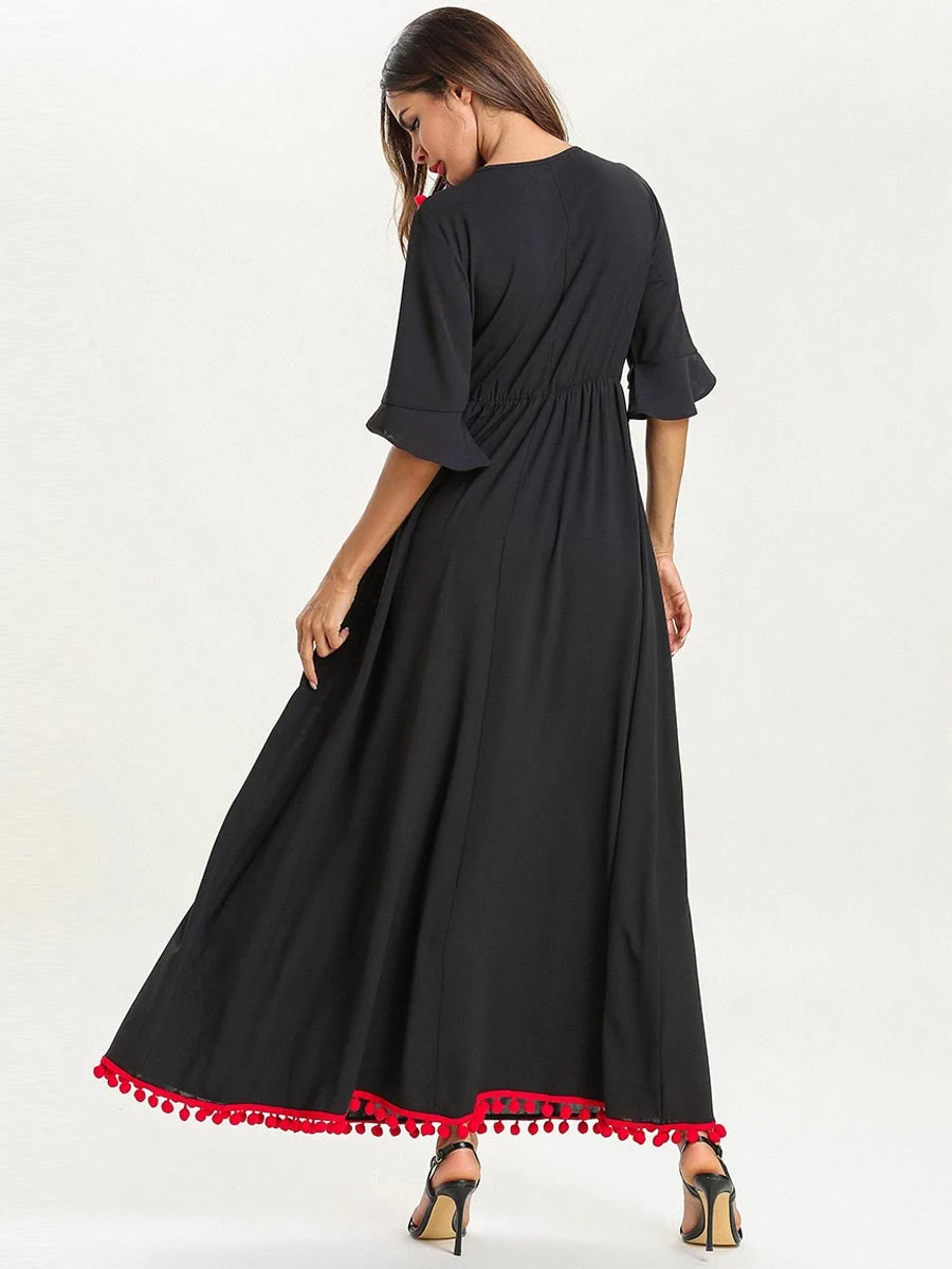 Мусульманское платье большого размера женское Дубай Кафтан Femme Pom вышивка