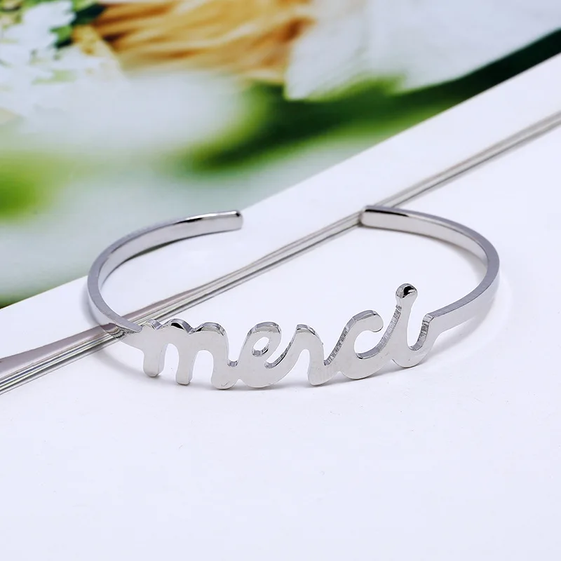 Doreen Box Copper Open Cuff Bangles For Women Party Bracelets Gold Color French Message &quot Mercy 6cm(2 3/8&quot) Dia. 1 Piece | Украшения