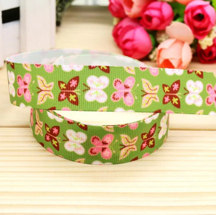 

7/8inch Free Shipping Flowers Printed Grosgrain Ribbon material Headwear Party Decoration Diy Wholesale Craft 22mm P5048