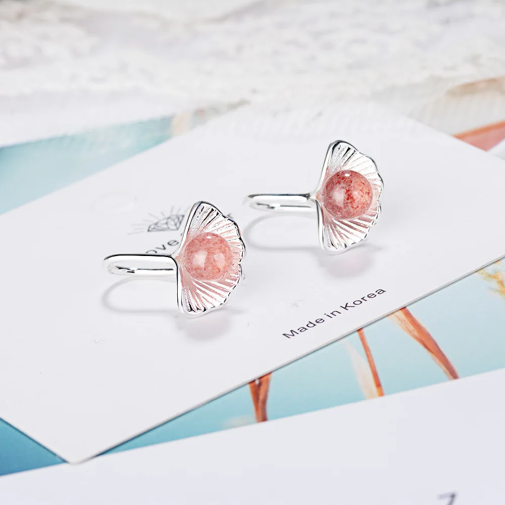 

YAOLOGE New Design Natural Strawberry Crystal Moonstone Leaf Earrings 925 Sterling Silver Women's Earrings Jewelry Gift