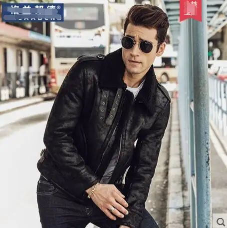 Мужское кожаное пальто с мехом на весну 2018 флисовой подкладкой Молодежная тонкая