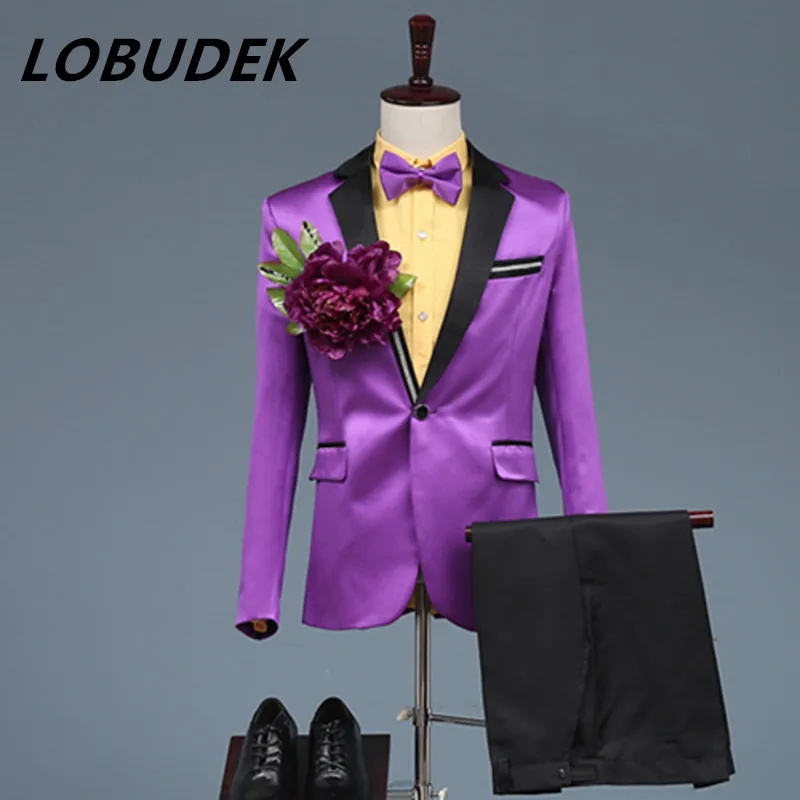 Формальные костюмы для взрослых мужчин фиолетовые красные блейзеры с цветами