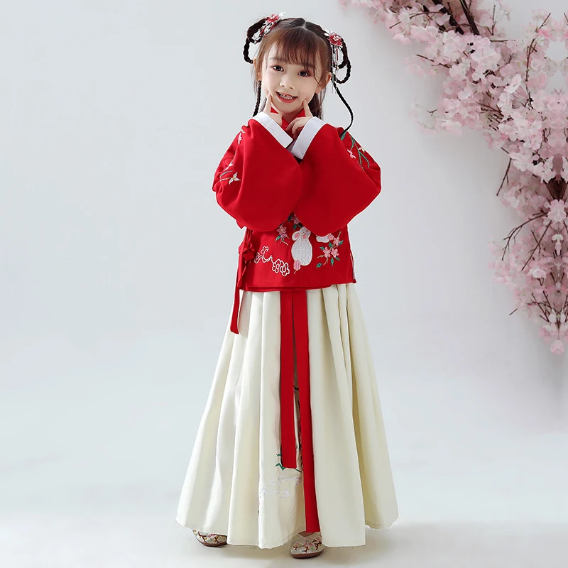 Hanfu костюмы для девочек в китайском стиле костюм Тан Китайская древняя и традиционная одежда народное танцевальное платье DQL570
