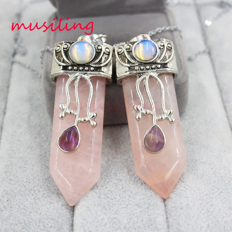 Подвеска с мечом Маятник из натурального камня розовым кристаллом посеребренные