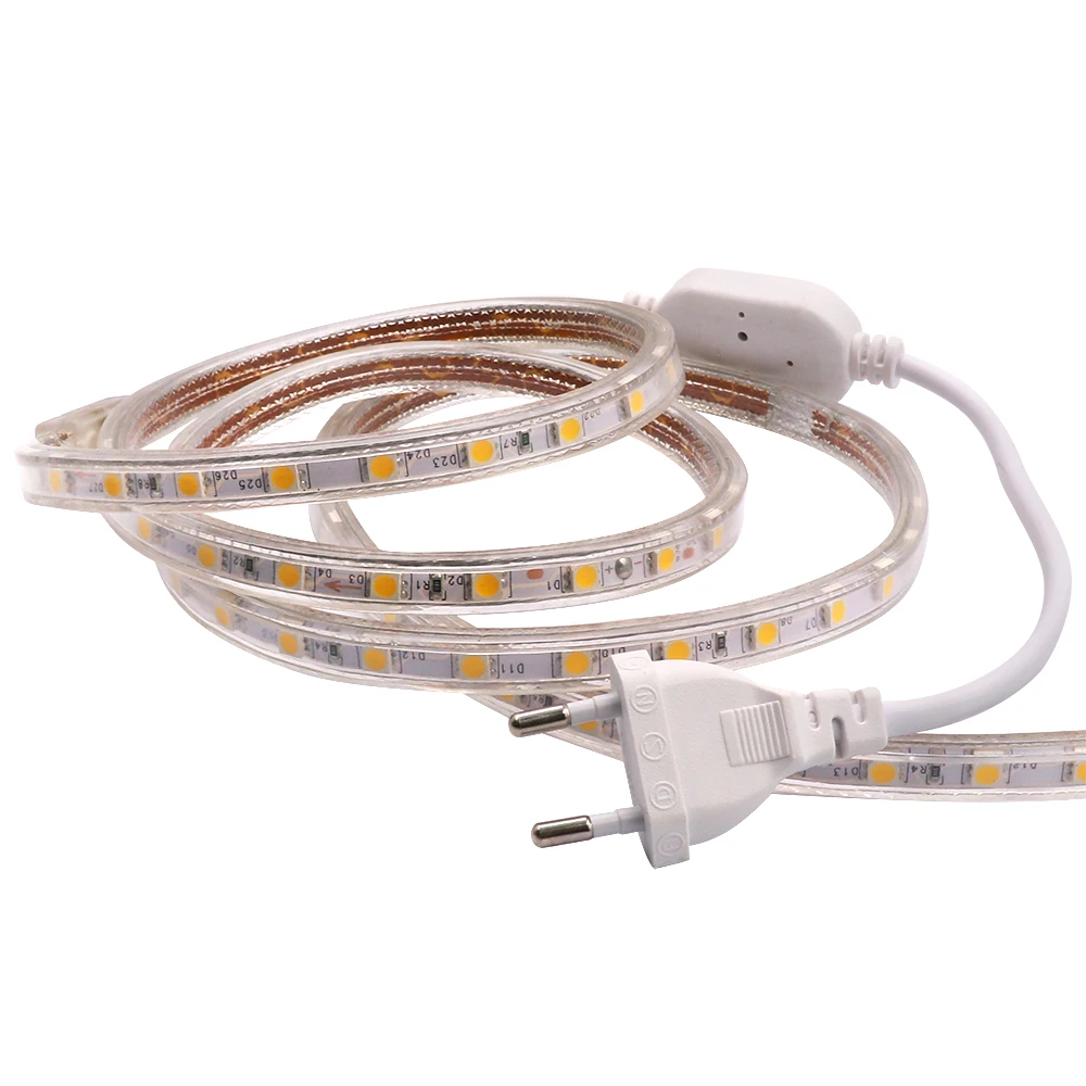 Регулируемая светодиодная лента 220 В AC SMD 5050 гибкий светильник 1 м/2 м/3 м/4 м/5 м/10 м/15