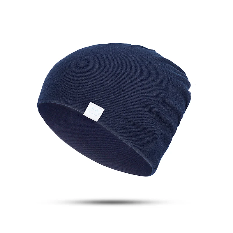dark blue REAKIDS детская шапка для новорожденных, шапка для девочек, тканая осенне-зимняя хлопковая шапка, детская шляпа детская шапочка, одноцветная - Цвет: dark blue