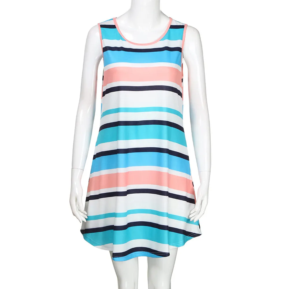 Женское пляжное платье в полоску свободное Повседневное без рукавов с круглым